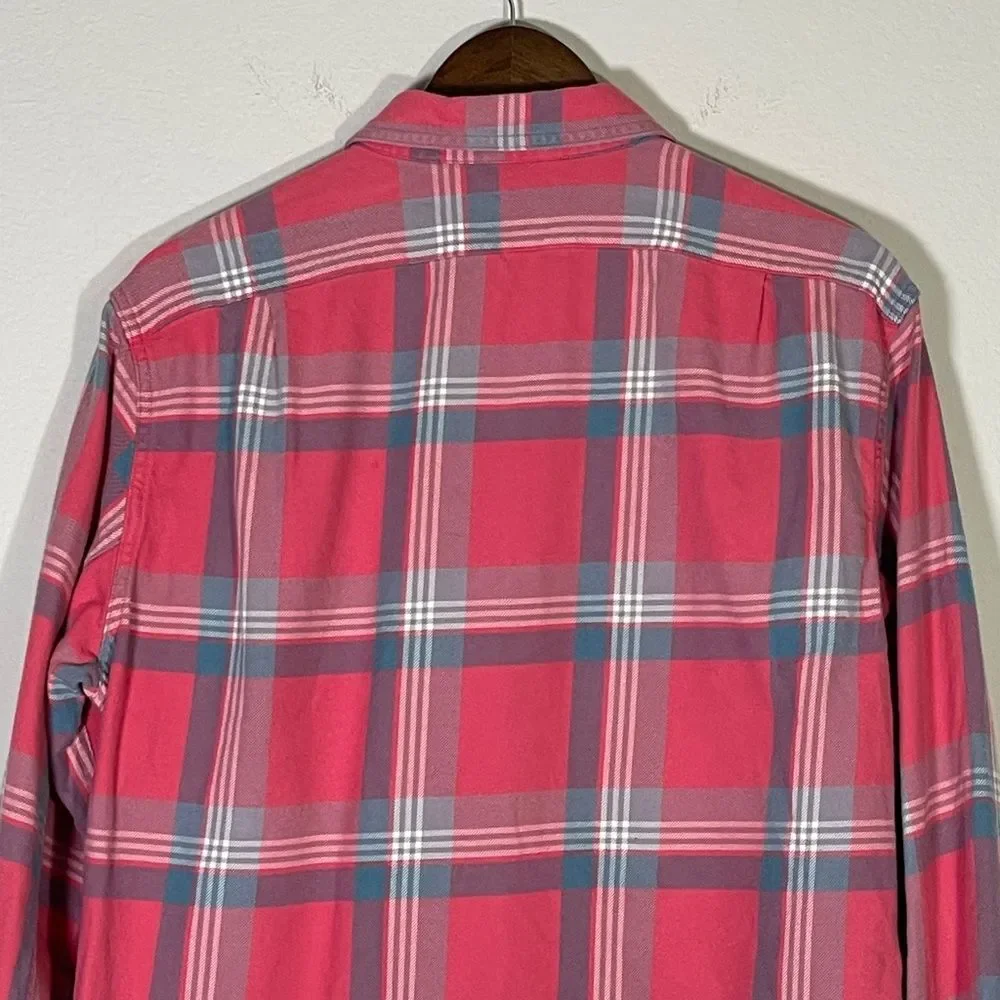 J Crew Men’s Cotton Twill Button Down Size Medium in Faded Red Tartan Plaid